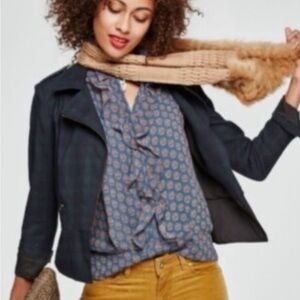 CAbi Black Jacket with Blue Blouse